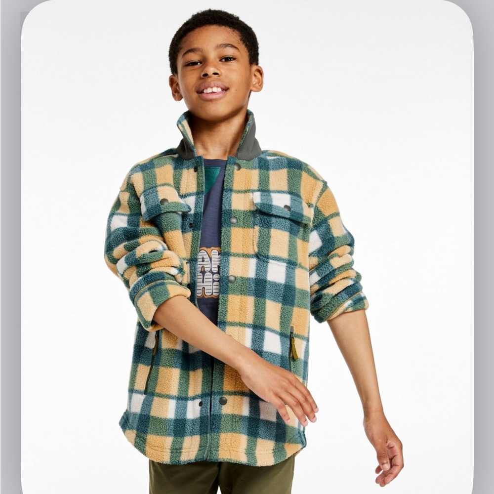 NWT L.L.Bean Kids' Cozy Fleece Shirt Jacket, Plaid